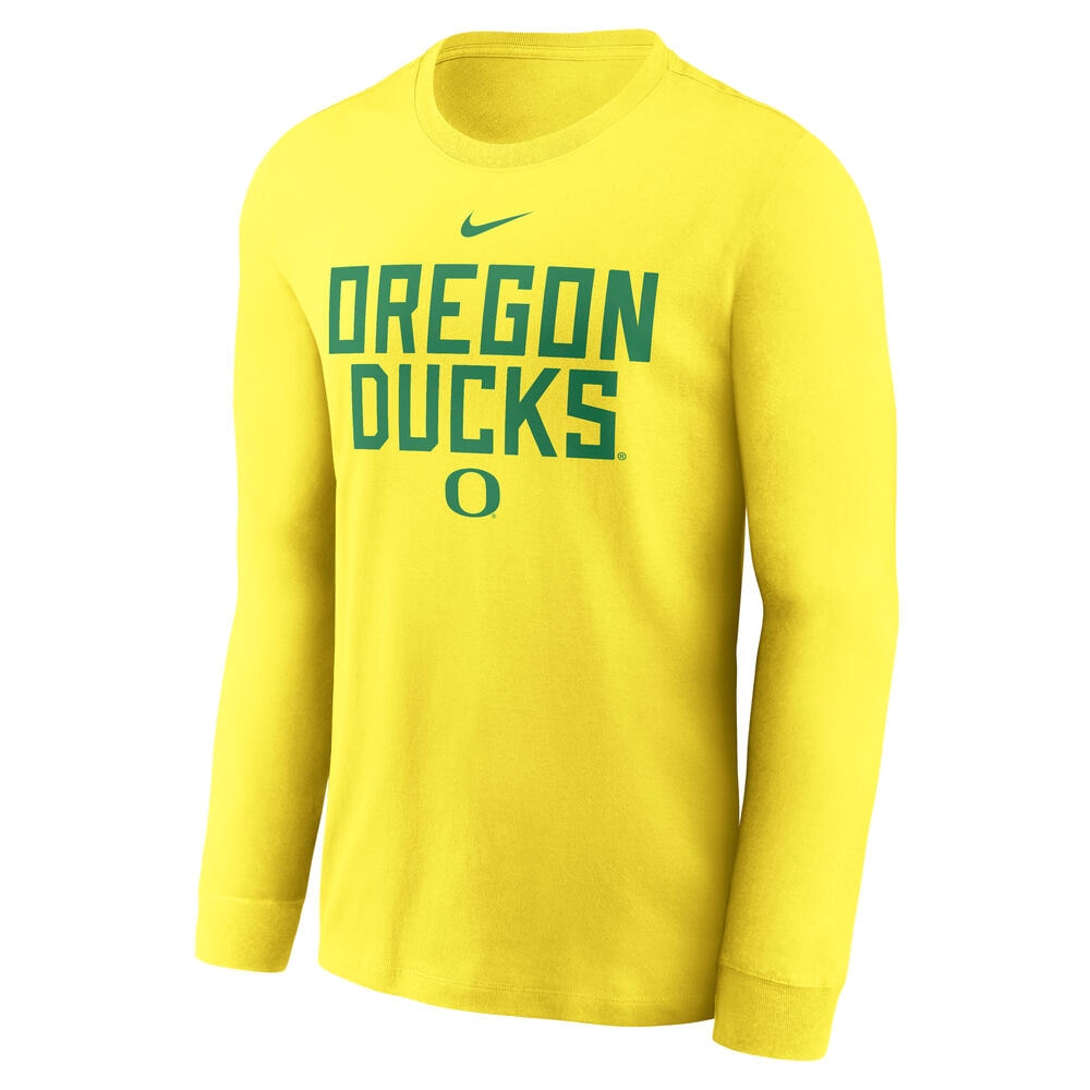 Classic Oregon O, Nike, Yellow, Crew Neck, Performance/Dri-FIT, Men, 160 gsm, Sideline, Long Sleeve, T-Shirt, 883765